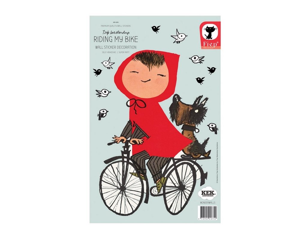 Muursticker van meisje op fiets