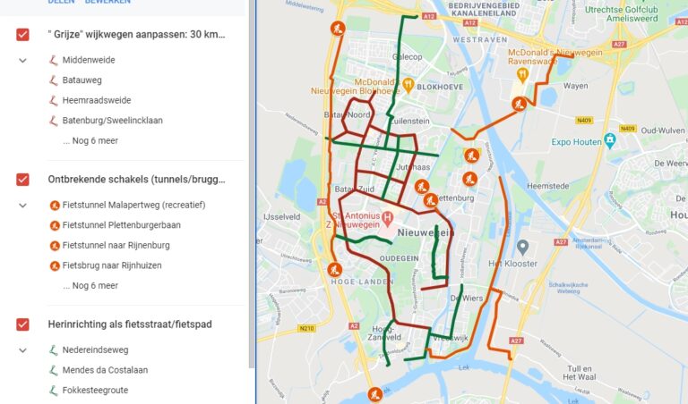 Kaart met fietsprojecten in Nieuwegein